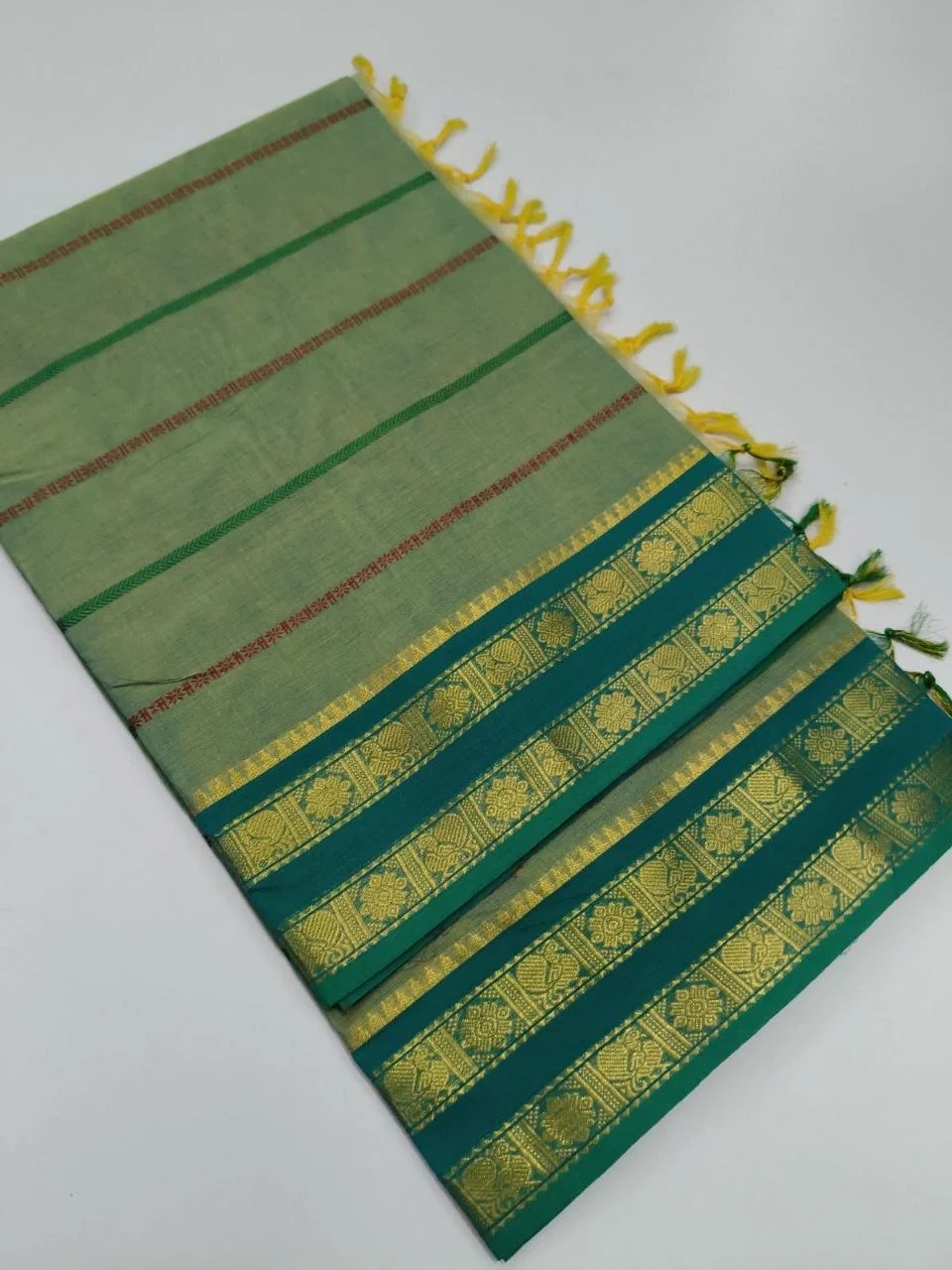Cherry Red Kanchi Cotton Saree with Zari Border